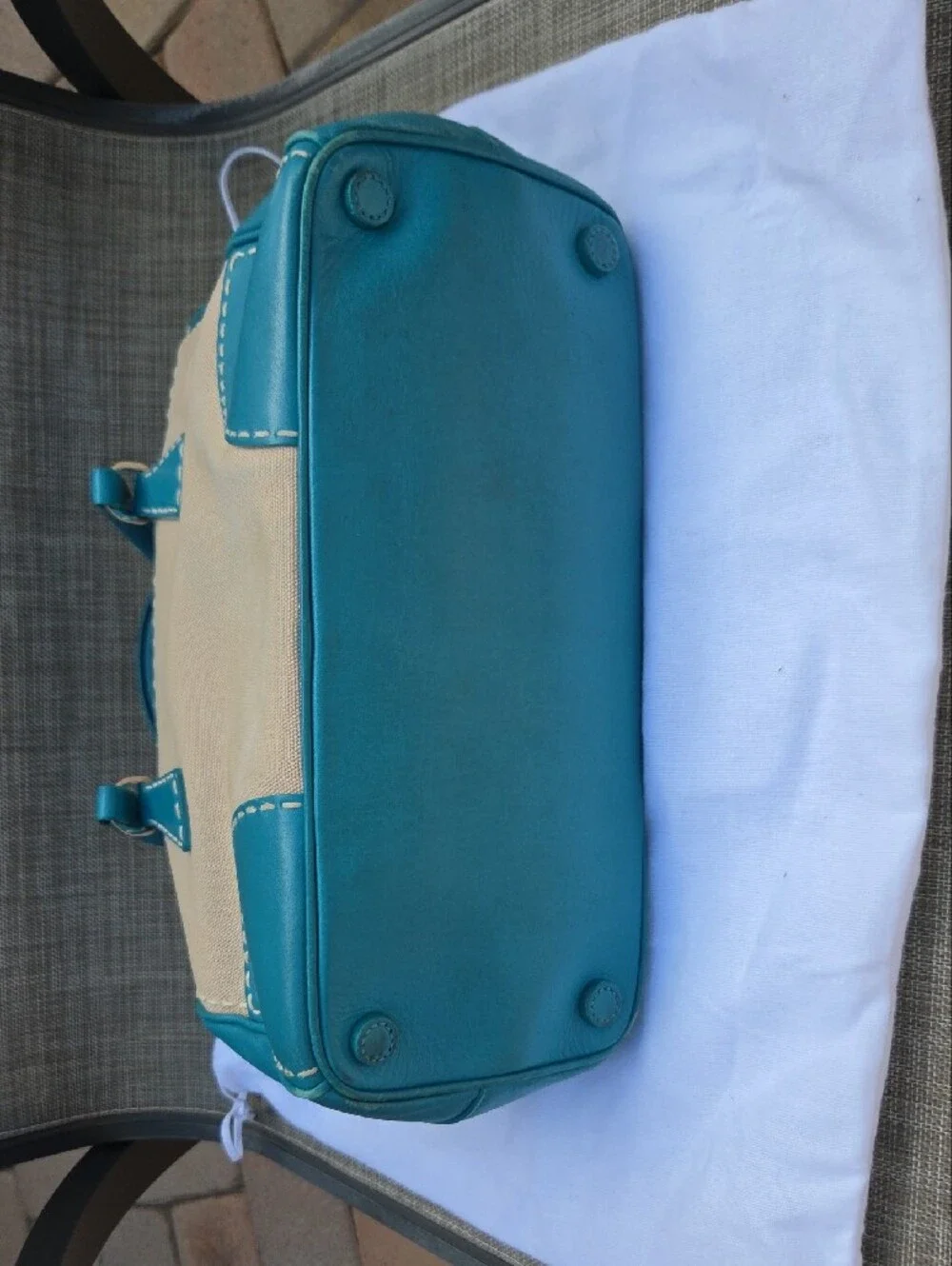 Prada Beige and Teal Top-Handle Tote